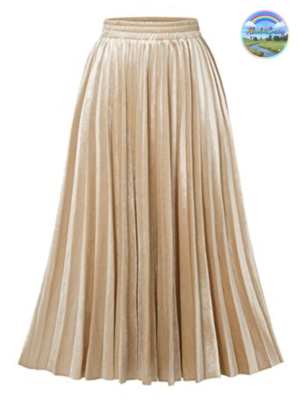 Pleated Midi Skirt High Waisted A-Line Chiffon Lined Elastic Waist